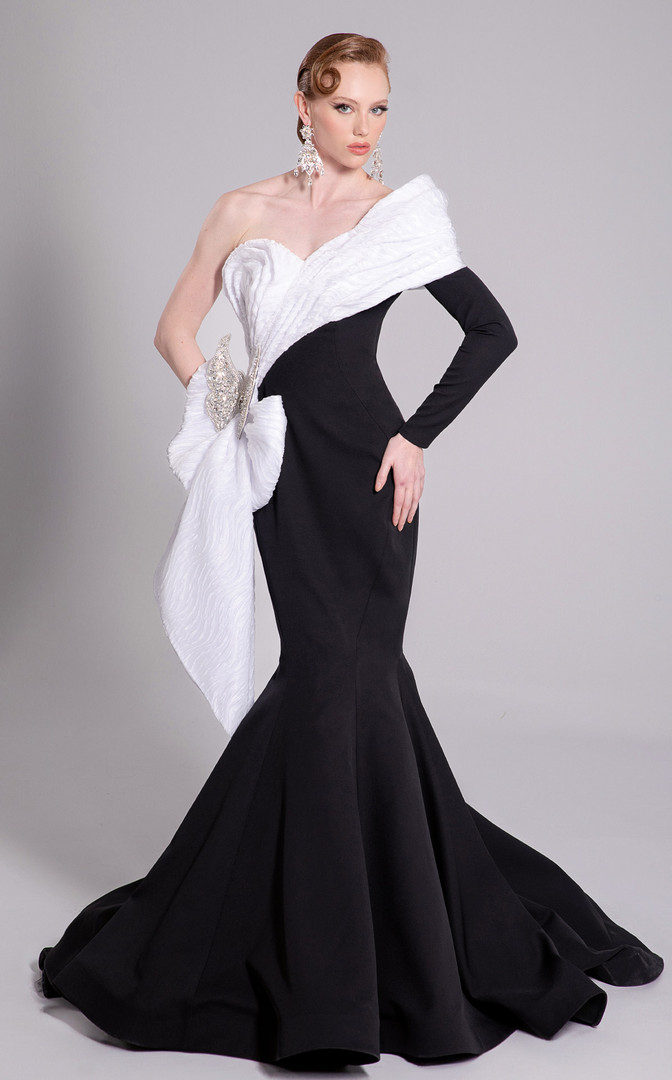 MNM Couture F02907 Rayon Crepe Off-shoulder Cap Sleeve Gown