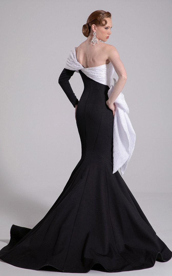 MNM Couture F02907 Rayon Crepe Off-shoulder Cap Sleeve Gown