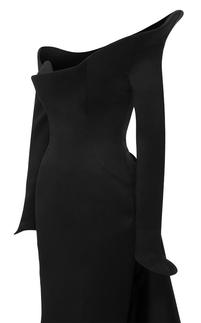 MNM Couture F02910 Jacquard Off Shoulder Long Sleeves Gown