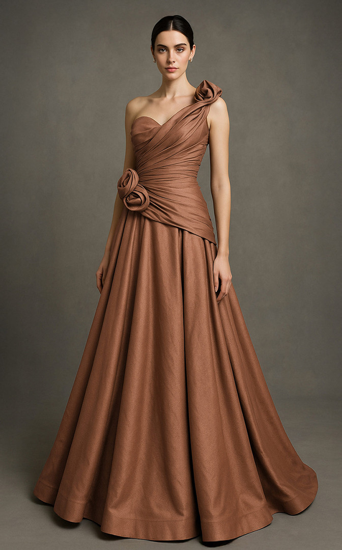MNM Couture F02923 Floral Asymmetric Neckline A-line Gown