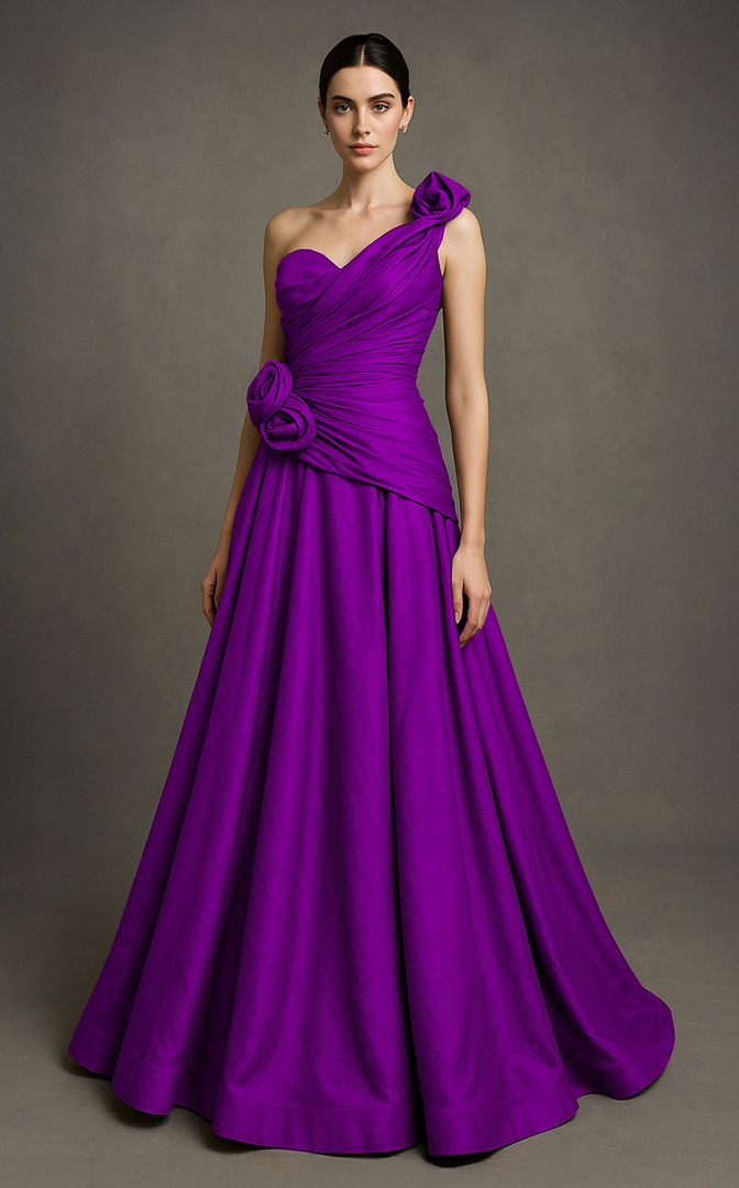 MNM Couture F02923 Floral Asymmetric Neckline A-line Gown