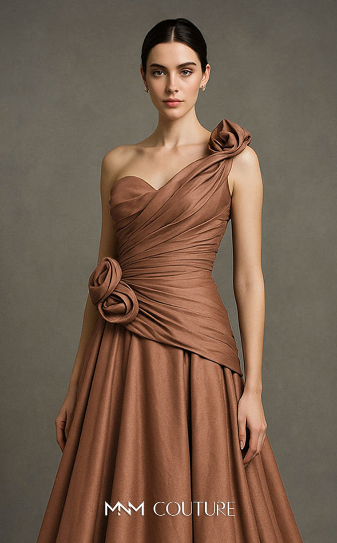 MNM Couture F02923 Floral Asymmetric Neckline A-line Gown