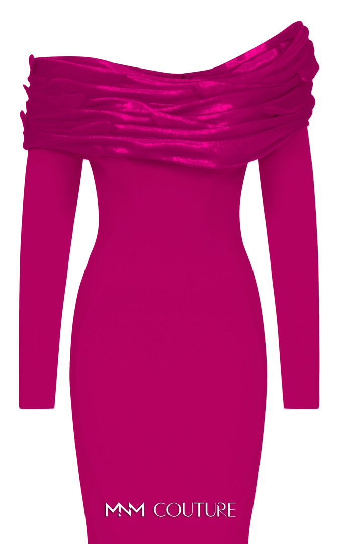 MNM Couture F02928 Crepe Off Shoulder Long Sleeves Gown