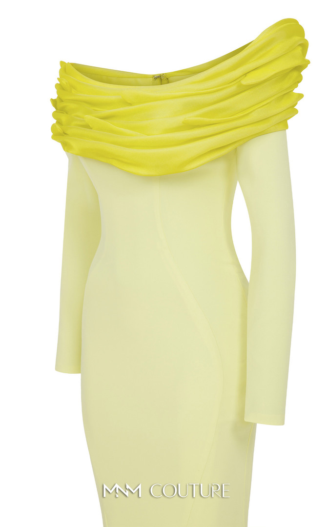 MNM Couture F02928 Crepe Off Shoulder Long Sleeves Gown