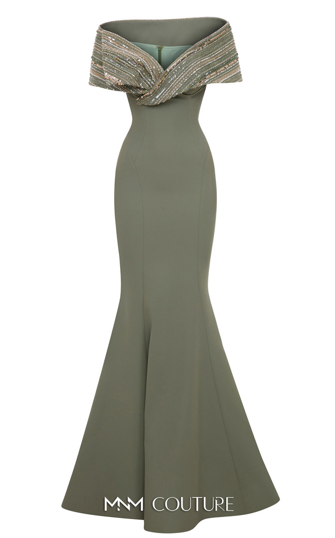 MNM Couture F02935 Beaded Embroidery Off Shoulder Neck Gown