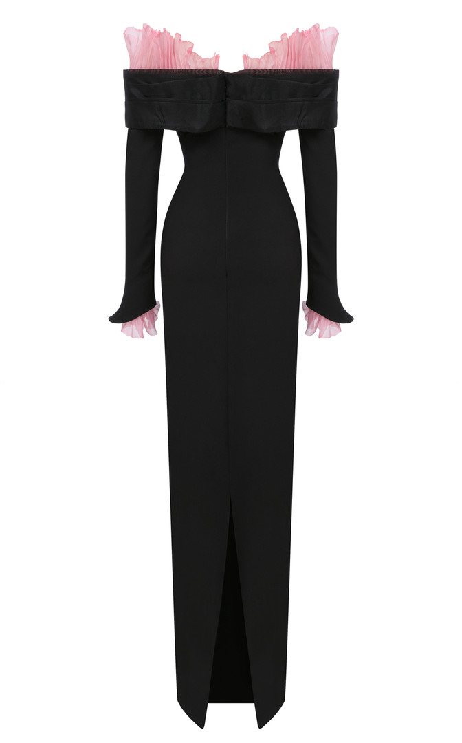 MNM Couture F02941 Ruffles Off-Shoulder Long Sleeve Gown