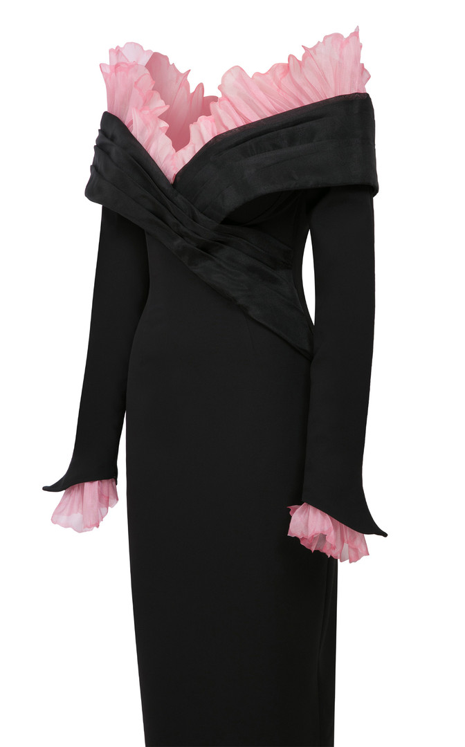 MNM Couture F02941 Ruffles Off-Shoulder Long Sleeve Gown