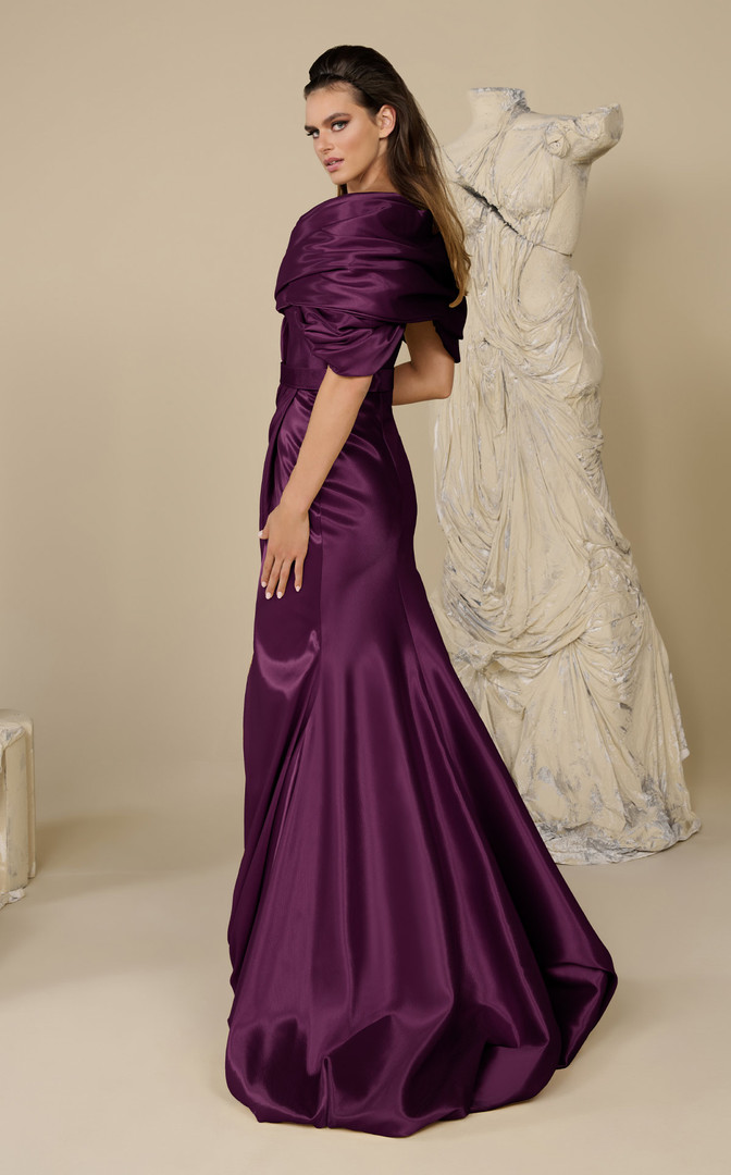 MNM Couture F02946 Satin Deep V-neckline Trumpet Long Gown