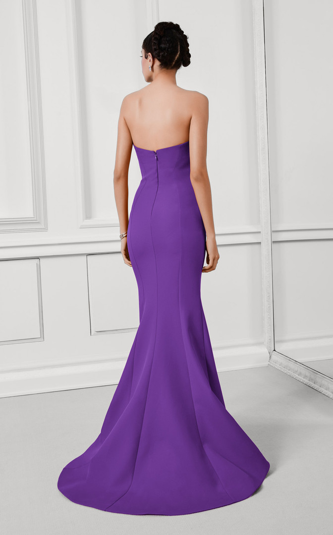 MNM Couture F03100 Rayon Crepe Beaded Asymmetry Neck Gown