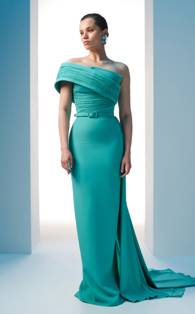 MNM Couture N0604 Rayon Crepe Asymmetric One-shoulder Gown