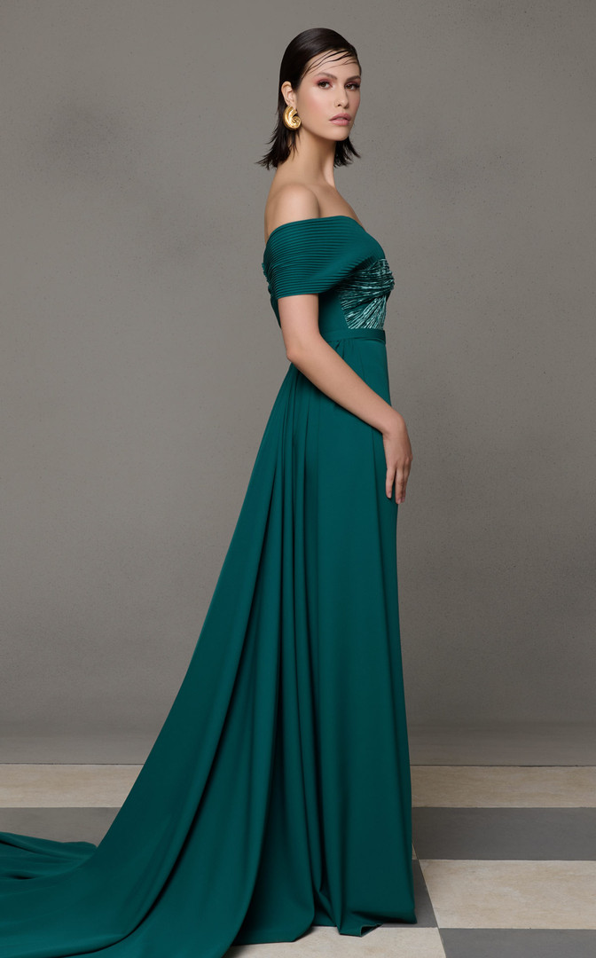 MNM Couture N0627 Velvet Asymmetrical Sweetheart Neck Gown