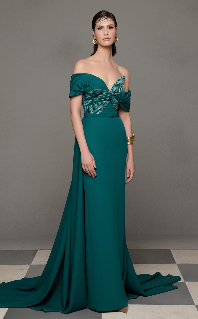 MNM Couture N0627 Velvet Asymmetrical Sweetheart Neck Gown