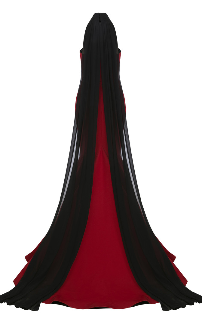 MNM Couture N0649 Rayon Crepe Organza High Neckline Gown