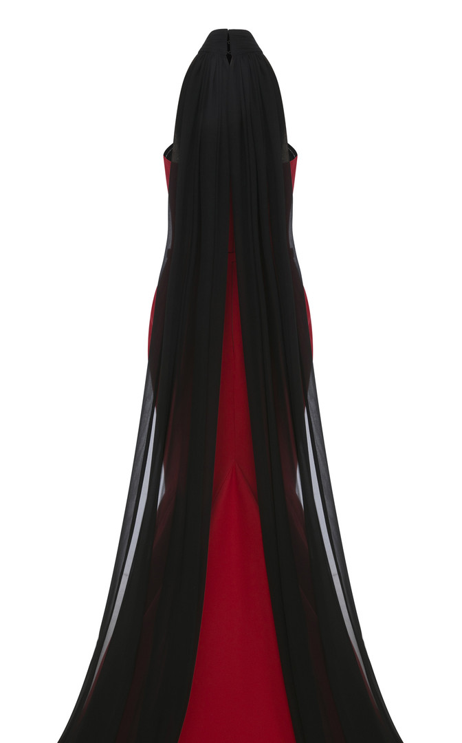 MNM Couture N0649 Rayon Crepe Organza High Neckline Gown