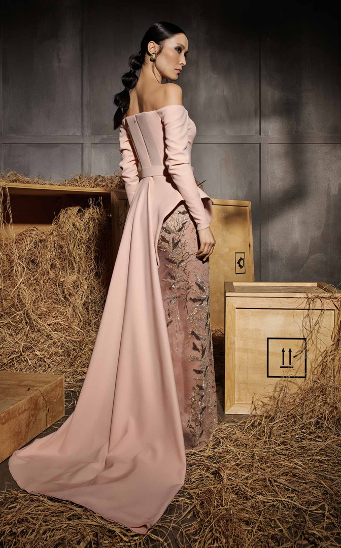 MNM Couture N0660 Rayon Crepe Off-shoulder Long Sleeve Gown