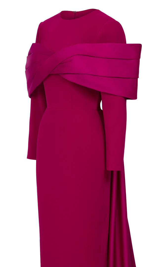 MNM Couture N0672 Rayon Crepe Long Sleeve Halter Neck Gown