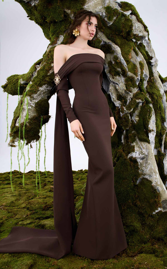 MNM Couture N0674 Rayon Crepe Straight-across Neckline Gown