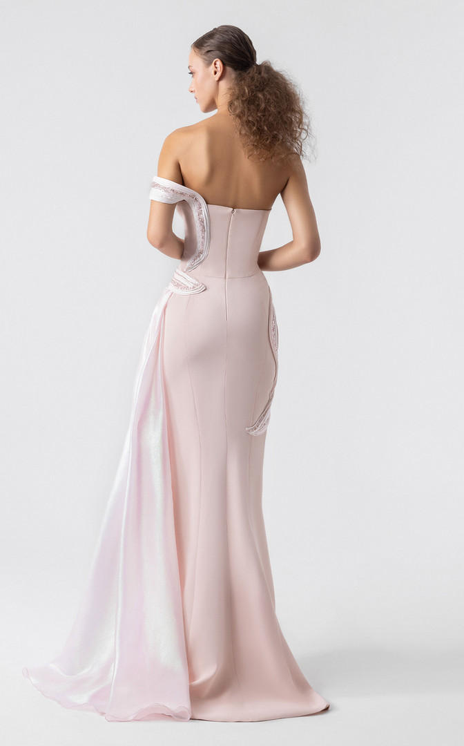 MNM Couture G1900 Crepe Plunging V-neck Off-Shoulder Gown