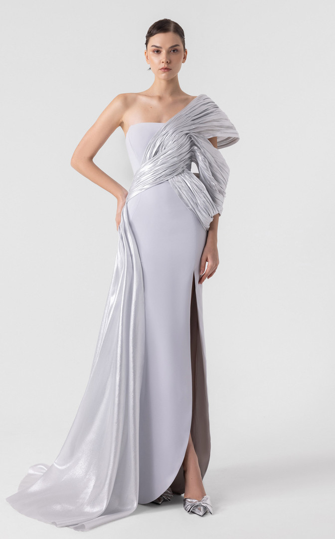 MNM Couture G1907 Off-Shoulder Asymmetry Neck Fitted Gown