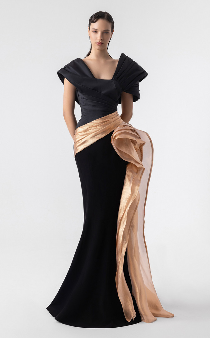 MNM Couture G1910 Taffeta Asymmetrical Shoulder Long Gown