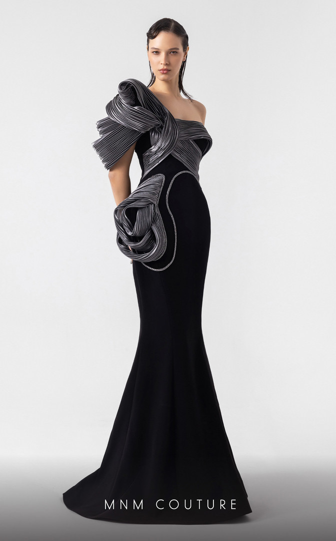 MNM Couture G1913 Crepe One-Shoulder Mermaid Fitted Gown