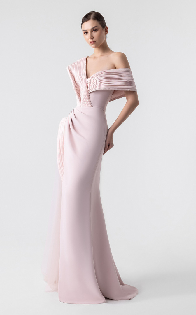 MNM Couture G1929 Asymmetrical Pleated Elegance Long Gown