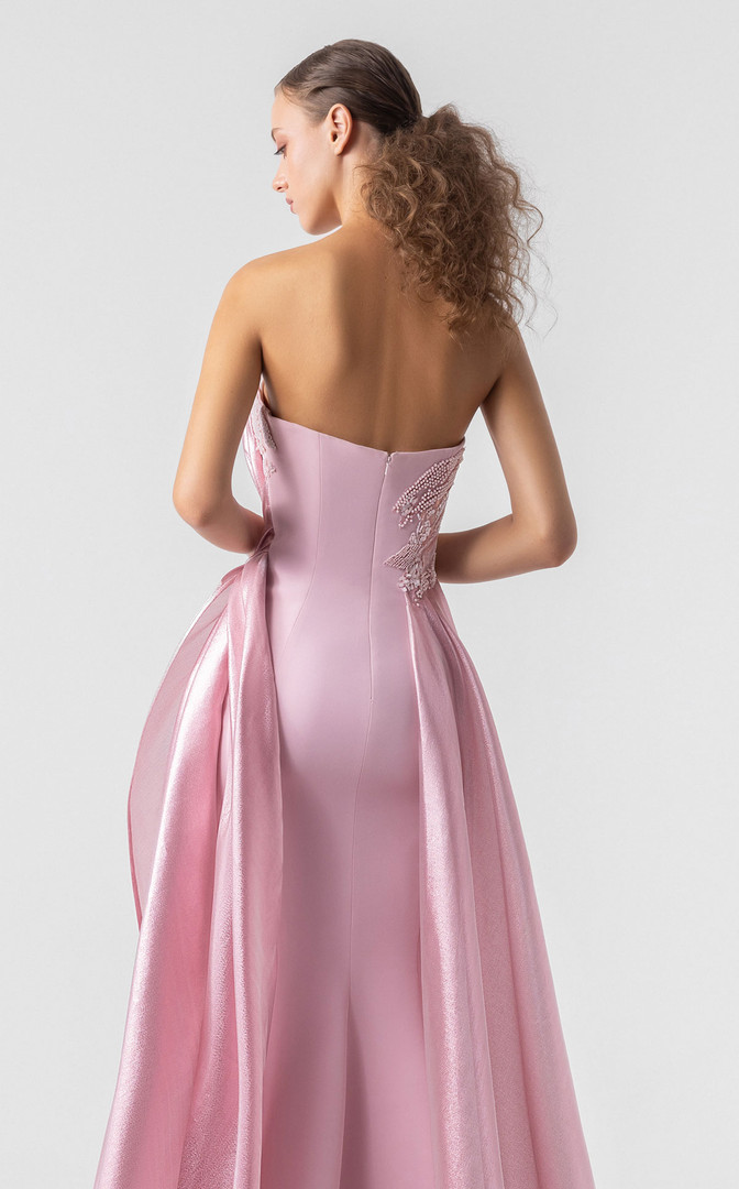 MNM Couture G1937 Lace Satin Organza Train Strapless Gown