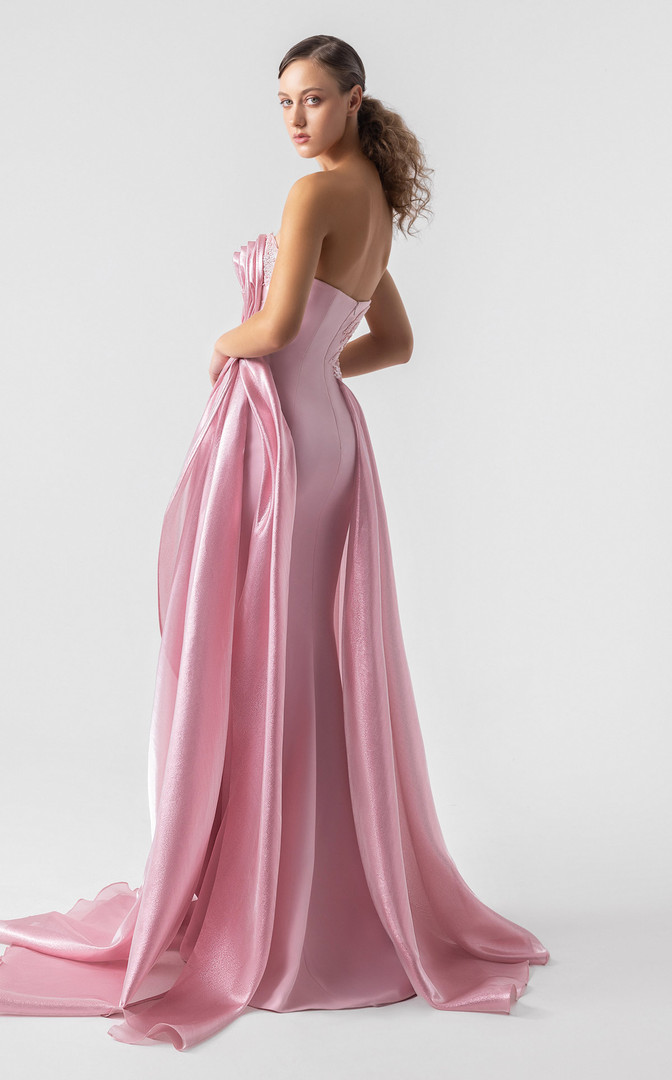 MNM Couture G1937 Lace Satin Organza Train Strapless Gown