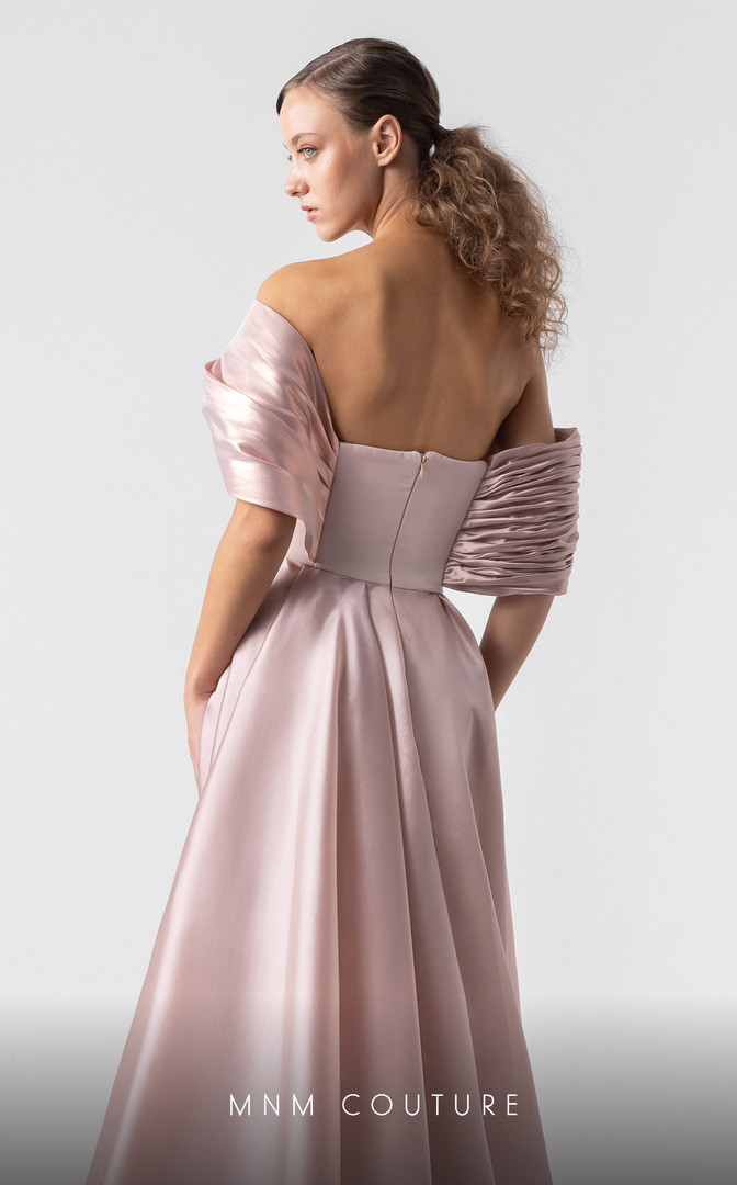 MNM Couture G1940 Satin Metallic Organza Off-shoulder Gown