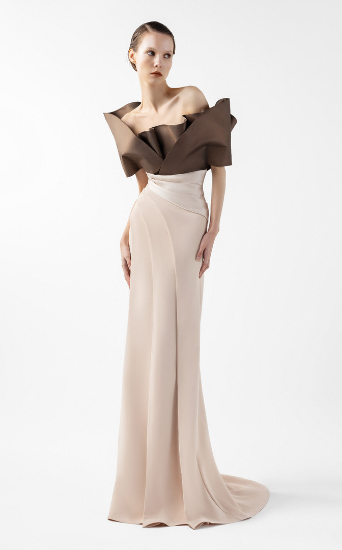 MNM Couture G2000 Metallic Taffeta Two-Tone Sculptural Gown