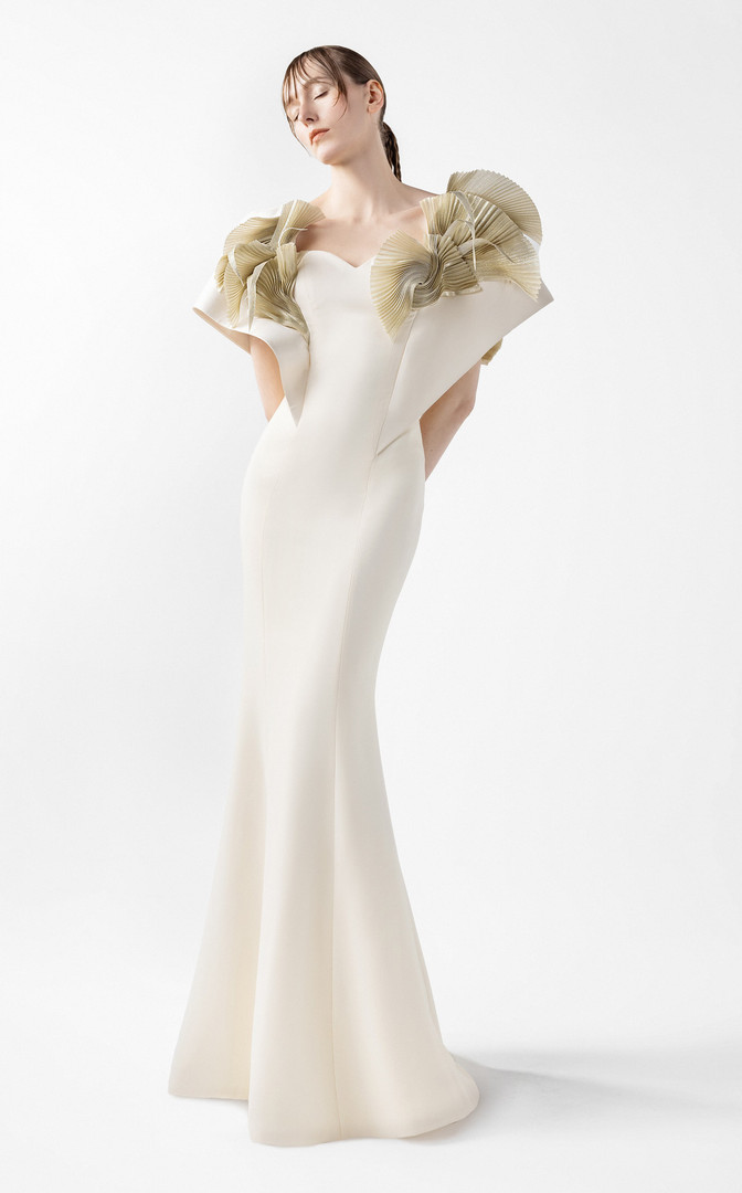 MNM Couture G2005 Crepe Organza Sweetheart Neck Fitted Gown