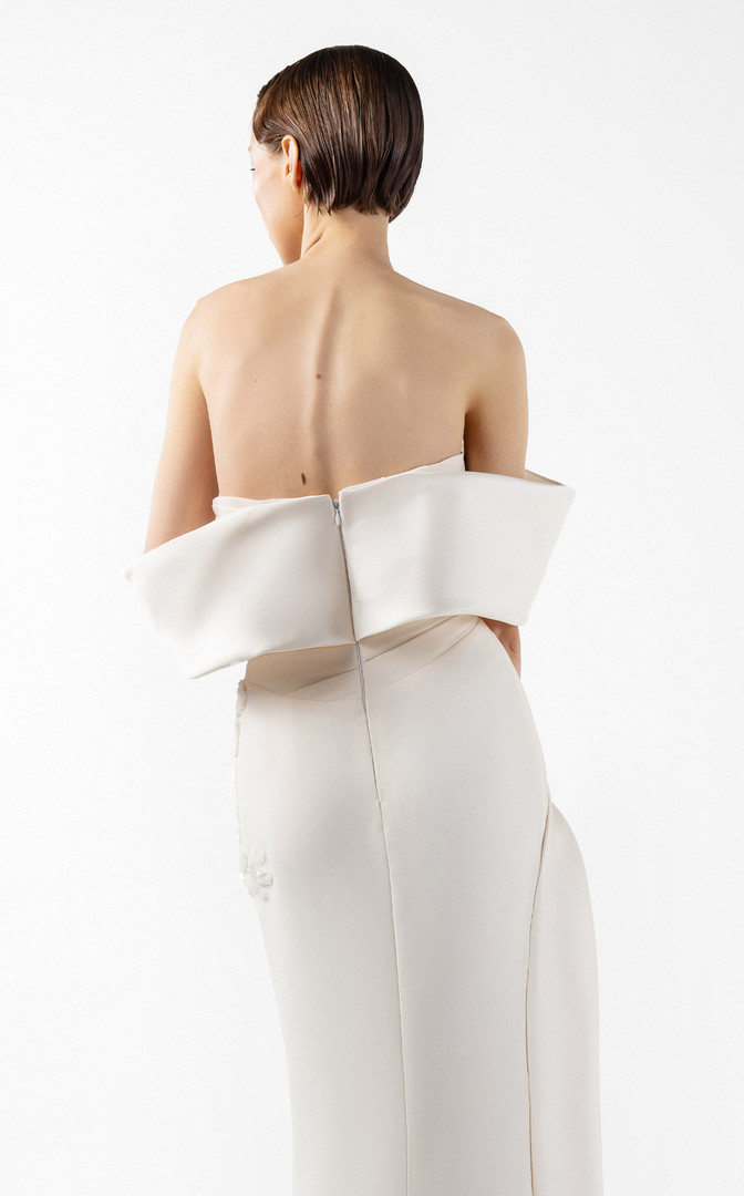 MNM Couture G2007 Crepe Embroidered Off-Shoulder Neck Gown