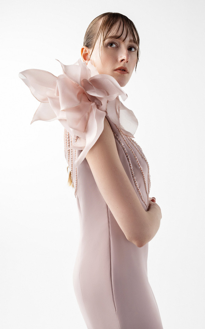 MNM Couture G2026 Organza Flower One-shoulder Neck Gown