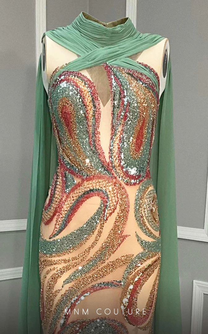 MNM Couture K4211 Criss-Cross High Neck Sleeveless Gown