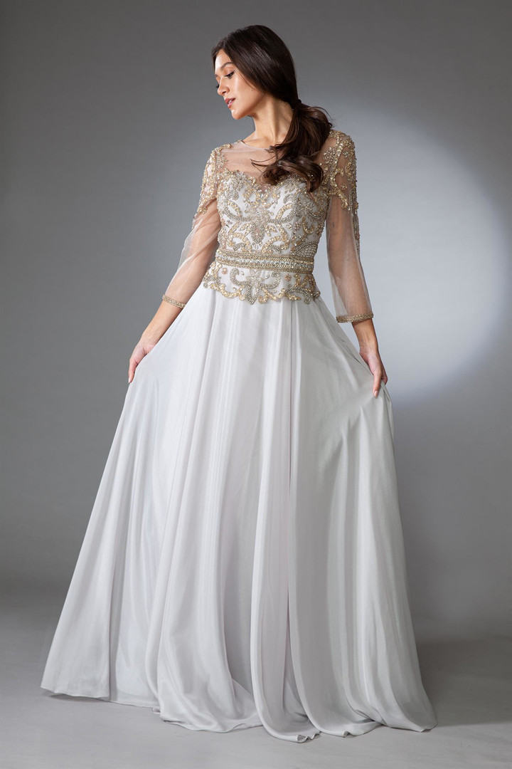 Amelia Couture 7041 Beaded Three-quarter Sleeves Dress