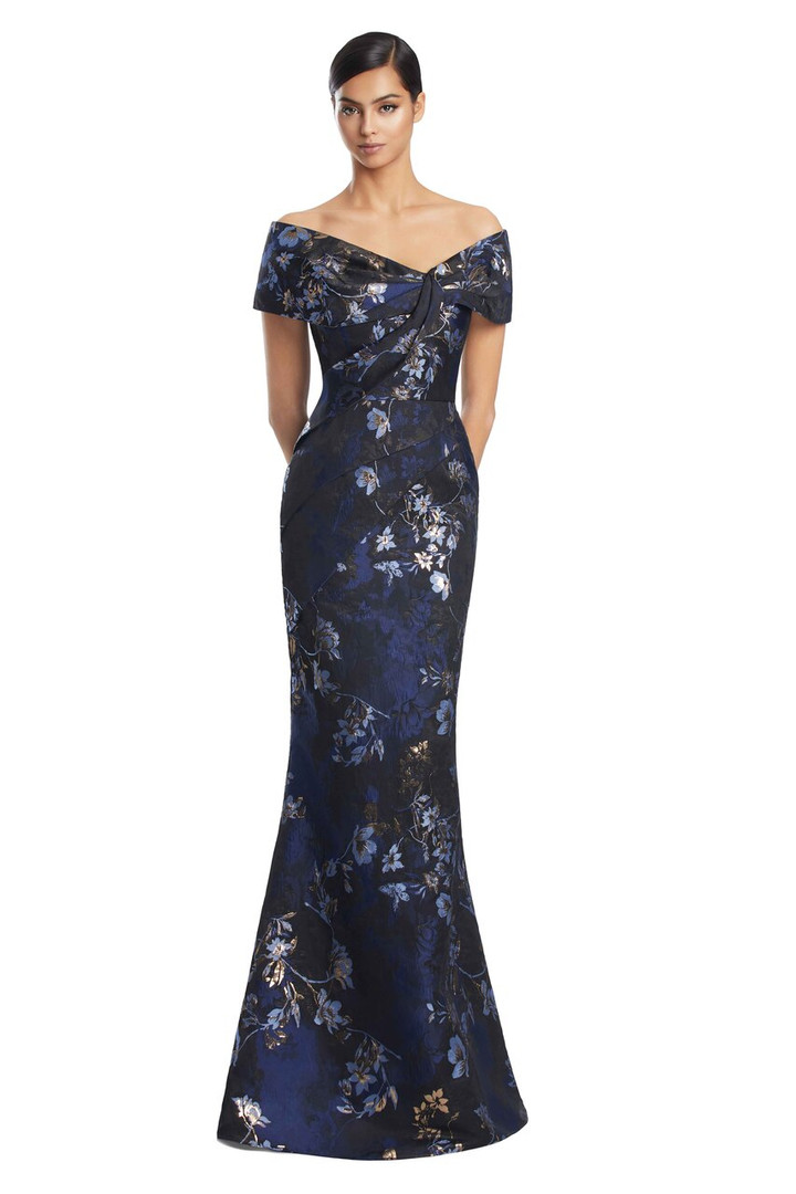 Alexander by Daymor 3203 Brocade Off Shoulder Collar Gown