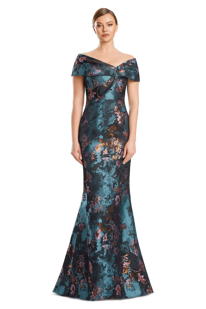 Alexander by Daymor 3203 Brocade Off Shoulder Collar Gown