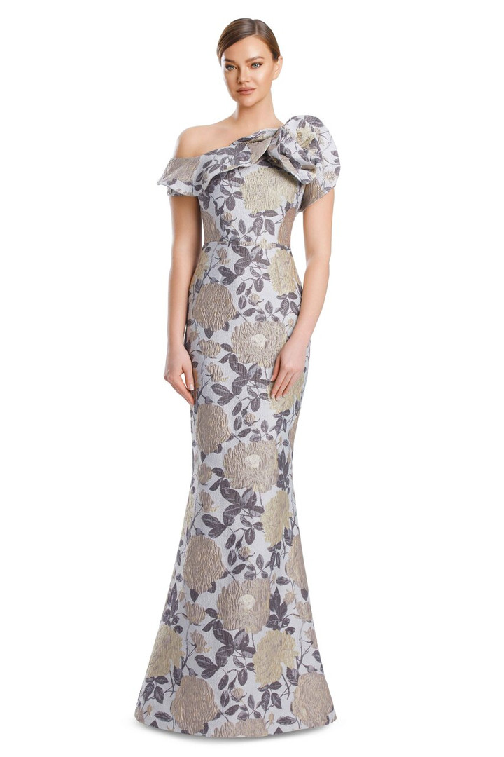 Alexander by Daymor 3205 Brocade One Shoulder Sleeve Gown