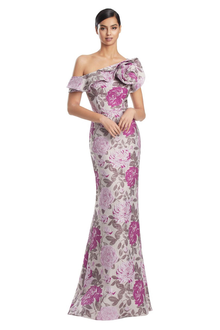 Alexander by Daymor 3205 Brocade One Shoulder Sleeve Gown