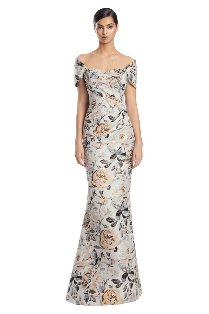 Alexander by Daymor 3206 Brocade Draped Bustier Long Gown