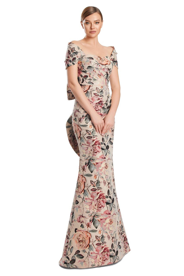 Alexander by Daymor 3206 Brocade Draped Bustier Long Gown
