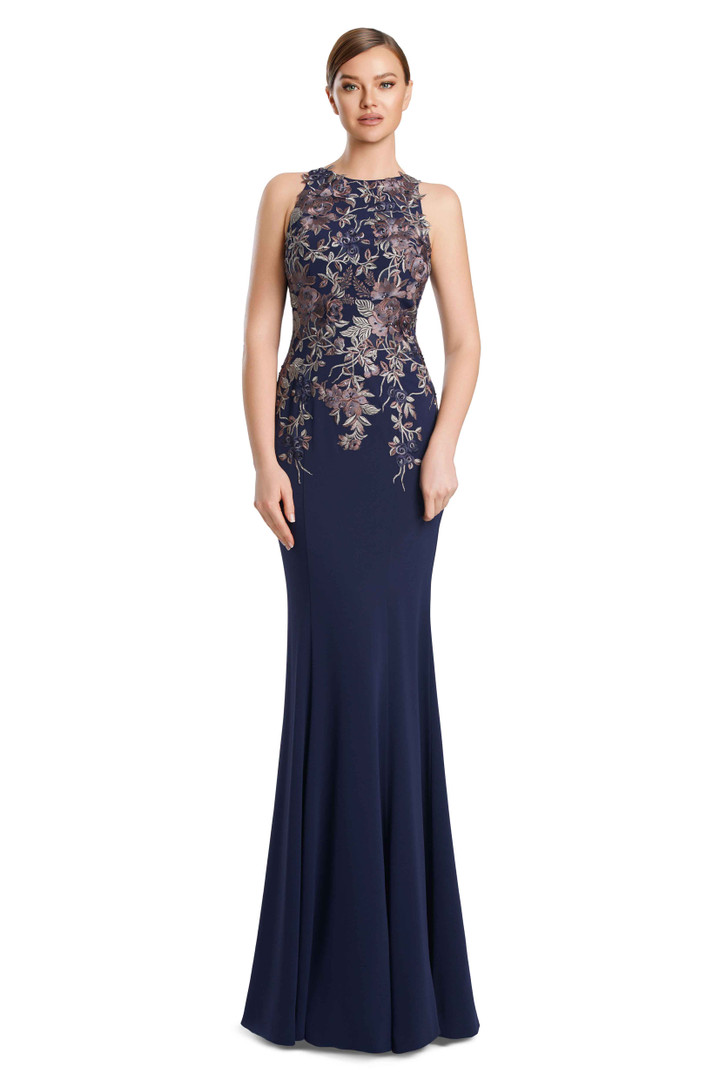 Alexander by Daymor 3211 Guipure Lace Crepe Halter Neck Gown