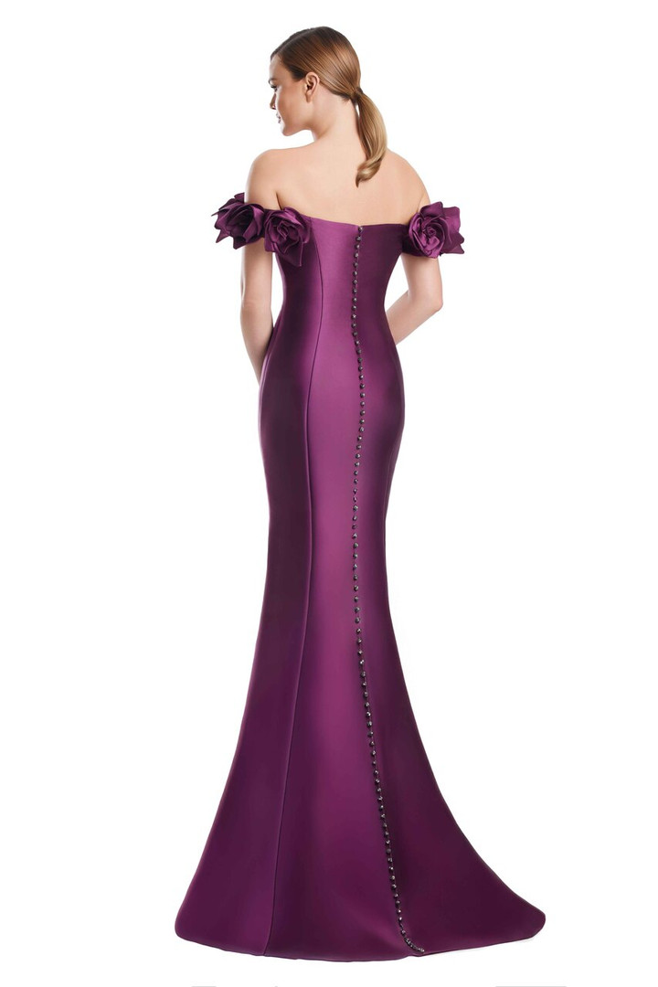 Alexander by Daymor 3217 Satin Twill Off Shoulder Long Gown