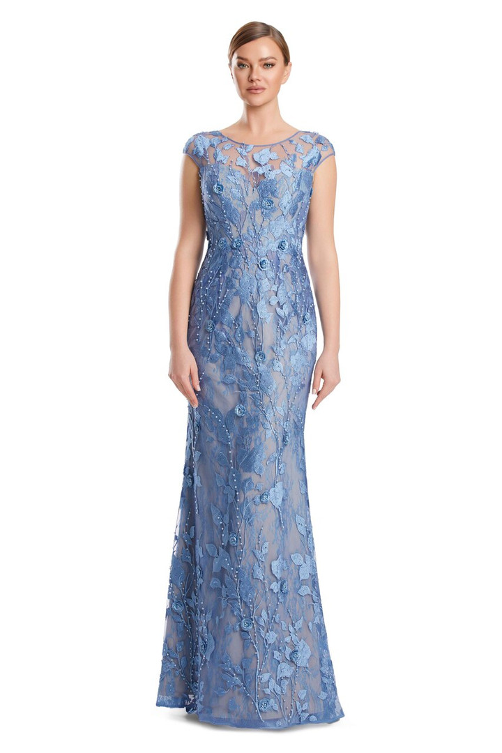 Alexander by Daymor 3219 3D Applique Lace Cap Sleeve Gown