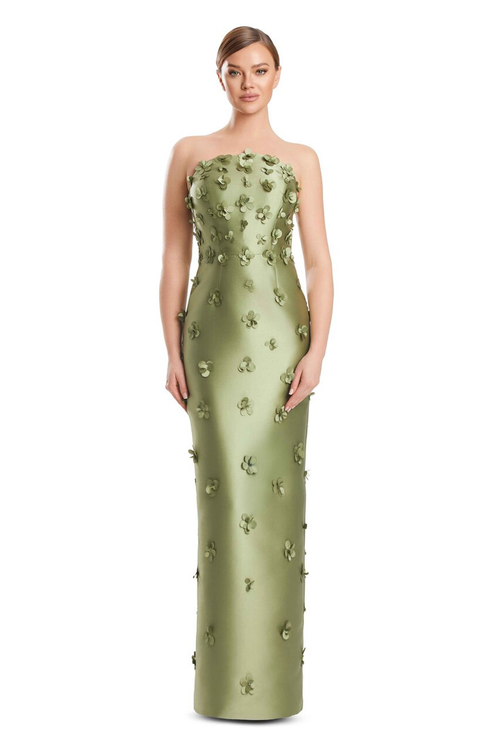 Alexander by Daymor 3220 Satin Twill 3D Flowers Bustier Gown