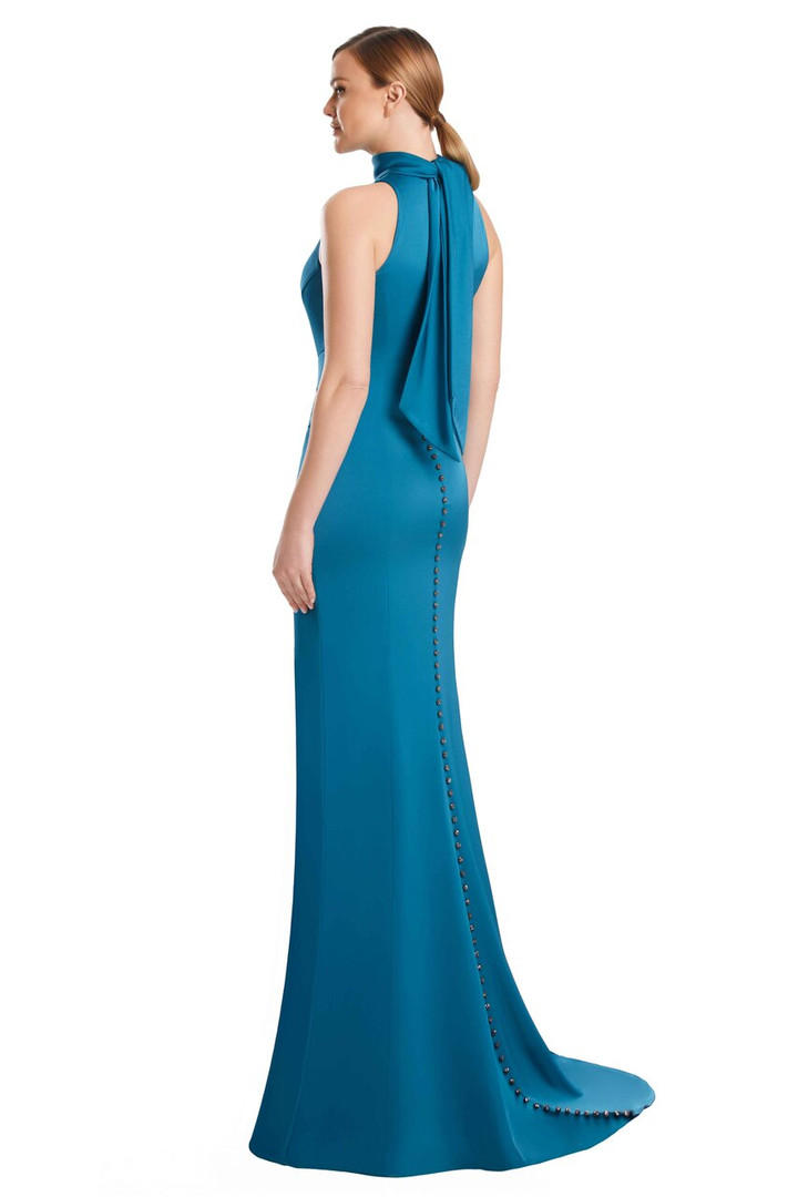 Alexander by Daymor 3225 Satin Back Tie Halter Neck Gown