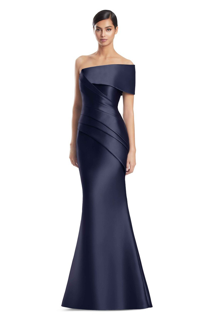 Alexander by Daymor 3232 Satin Twill Asymmetrical Neck Gown
