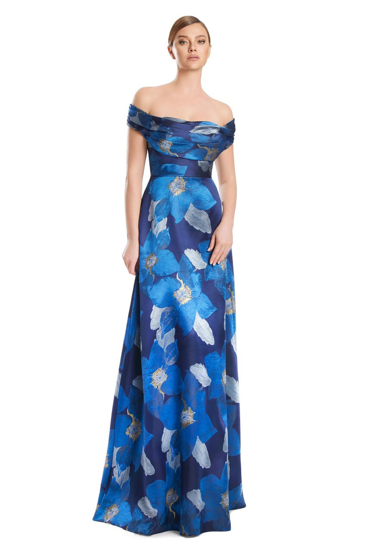 Alexander by Daymor 3247 Brocade Draped Off Shoulder Gown