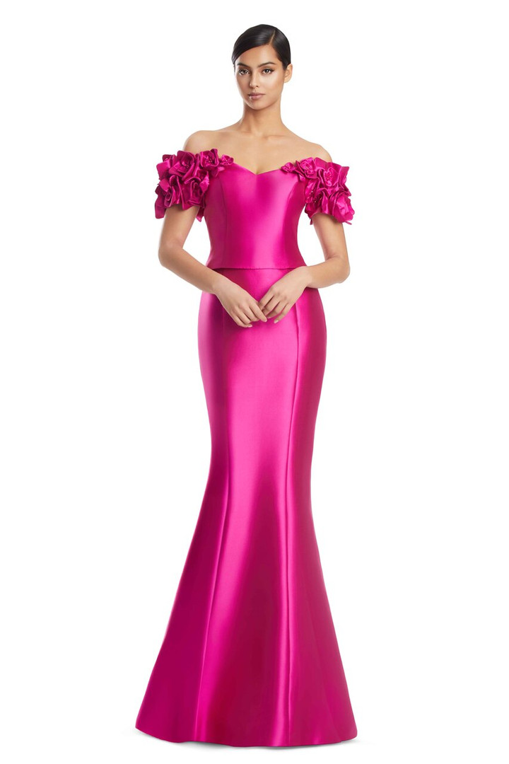 Alexander by Daymor 3254 Satin Twill Off Shoulder Long Gown