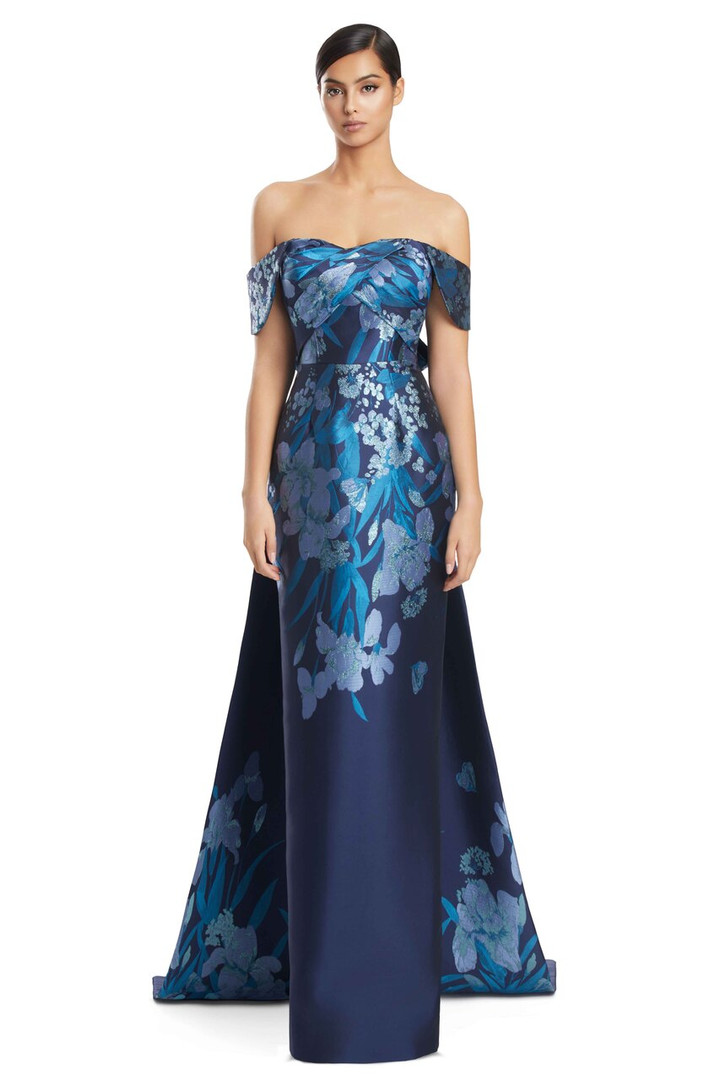 Alexander by Daymor 3262 Brocade Draped Bustier Long Gown